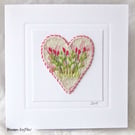 HAND EMBROIDERED VINTAGE FABRIC FLORAL  HEART CARD  