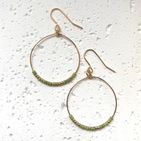 Large Miyuki Hoop Earrings - Moss