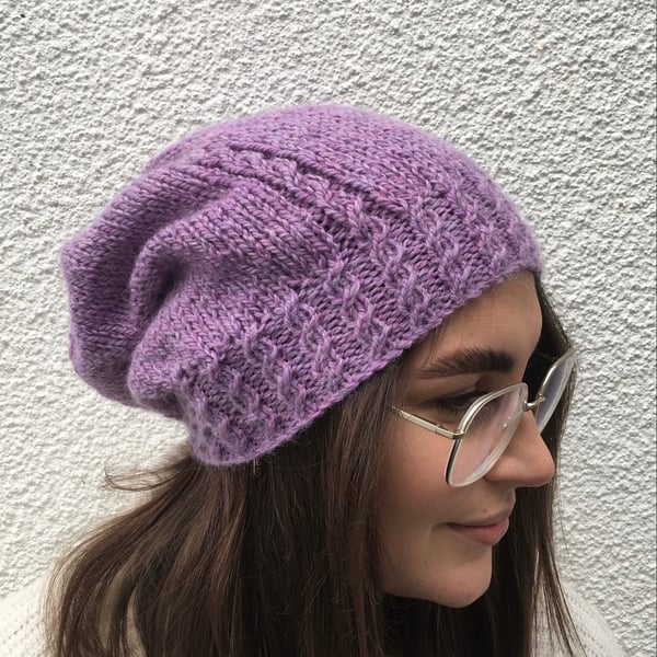 SLOUCH BEANIE hat .'Violette' . Luxurious Alpaca , Merino  blend .Purple . 