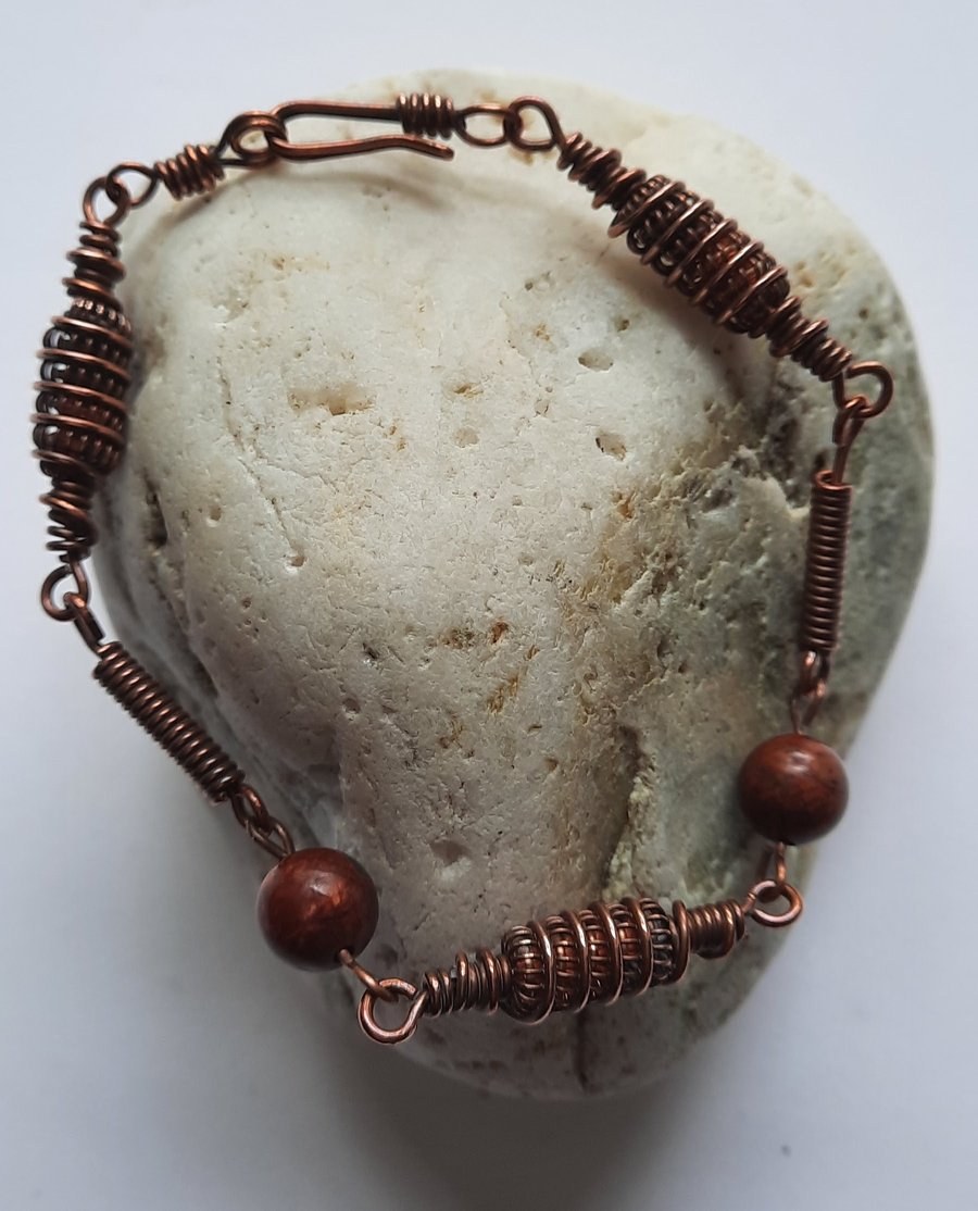 Copper Wire  and Gemstone Bead Bracelet