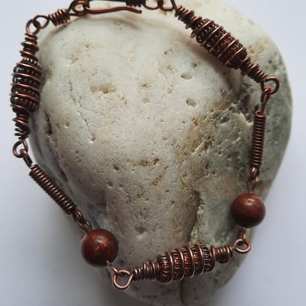 Copper Wire  and Gemstone Bead Bracelet