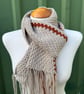 Beige and Rusty Brown Handmade Moss Stitch Scarf  - Image 2