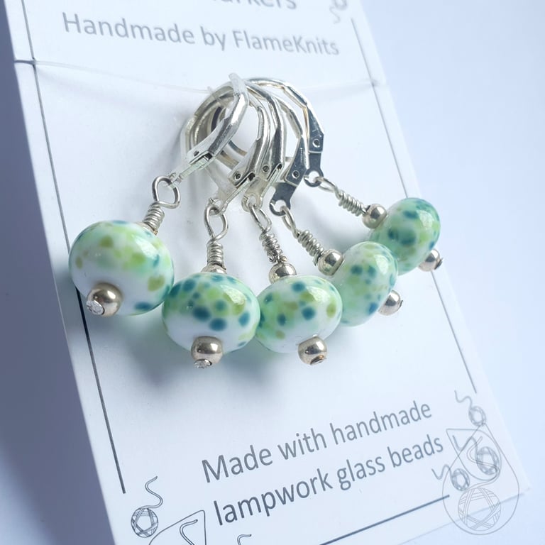 Lampwork Stitch Markers - Dreamy Greens
