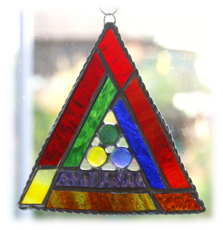 Rainbow Triangles Suncatcher Stained Glass Handmade Dichroic Snooker Triangle