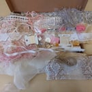 Textile Collage Kit Fabric, Threads, Ribbons, Lace, Buttons, Beads Neutral Pink