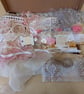 Textile Collage Kit Fabric, Threads, Ribbons, Lace, Buttons, Beads Neutral Pink