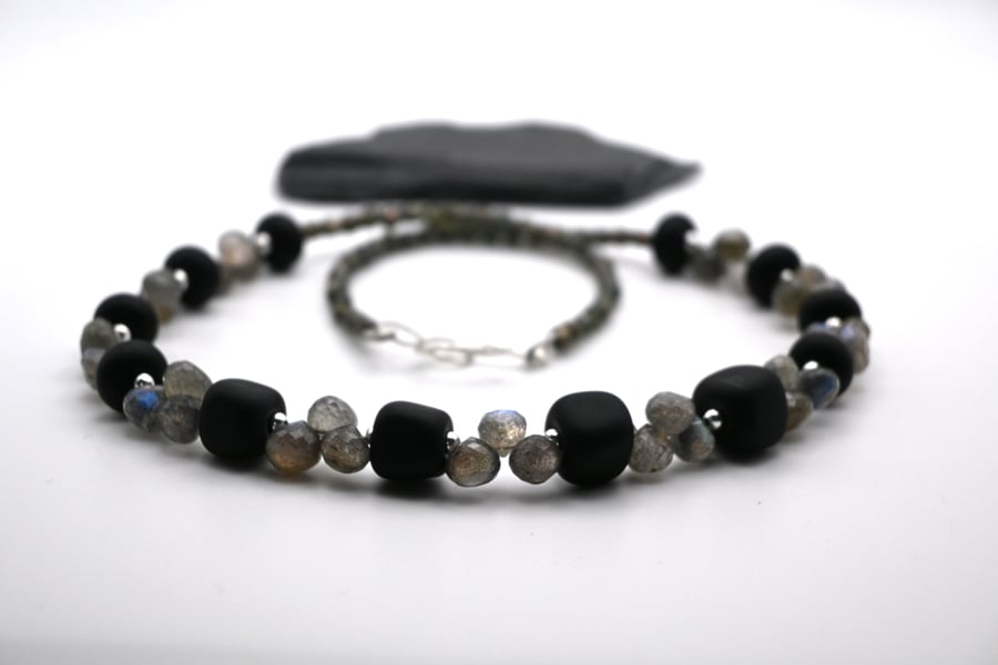 labradorite and lampwork glass beaded necklace