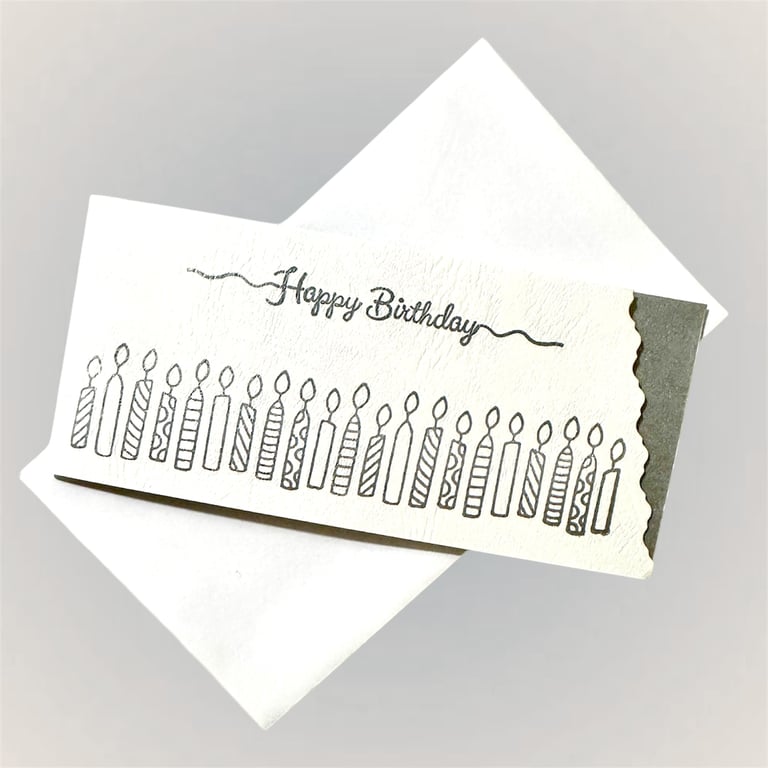 Luxury birthday card with silver candles, cutaway and matching silver insert. 