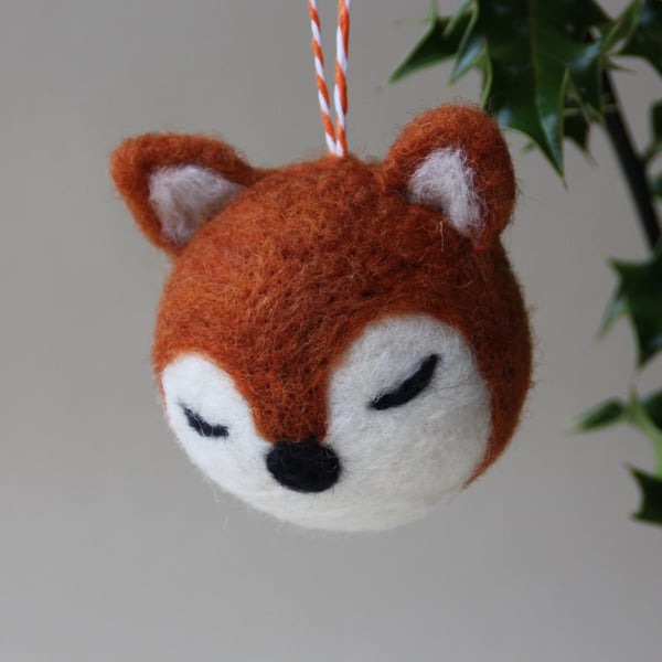 "Festive fox" - MADE TO ORDER - large felted fox bauble christmas decoration