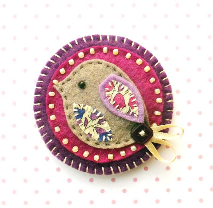 Purple Bird Brooch in Felt