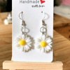 Cute Daisy Earrings White & Yellow, 925 Silver Hooks, Flower Jewellery