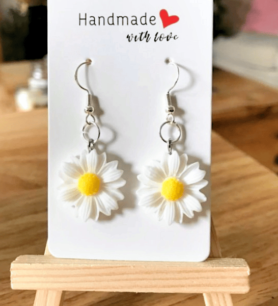 Cute Daisy Earrings White & Yellow, 925 Silver Hooks, Flower Jewellery