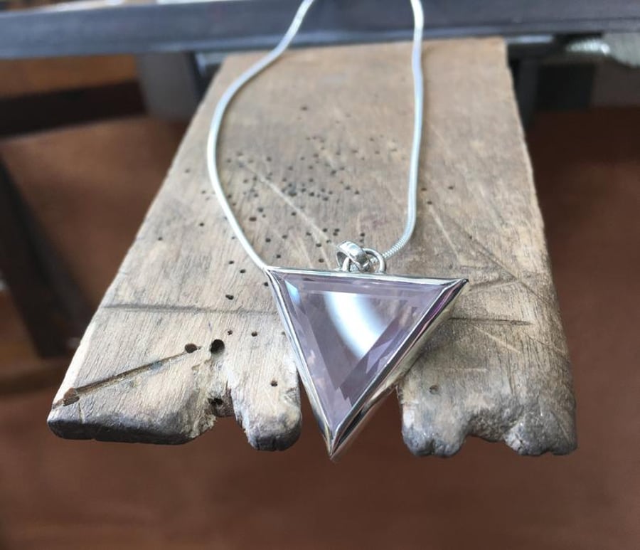 Rose Quartz triangle set in silver