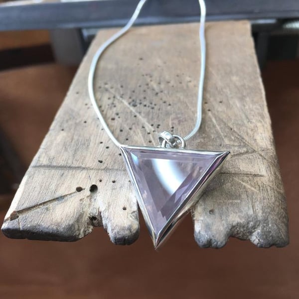 Rose Quartz triangle set in silver