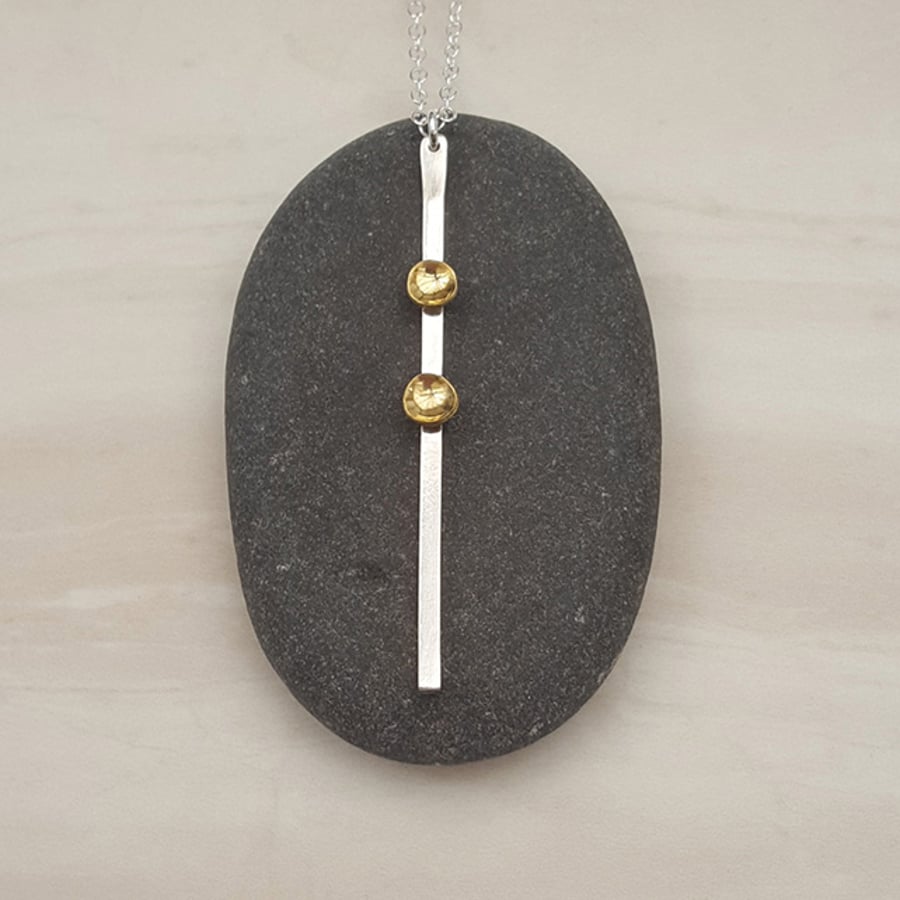 Silver & brass bar drop pendant, pendant necklace, brass jewellery