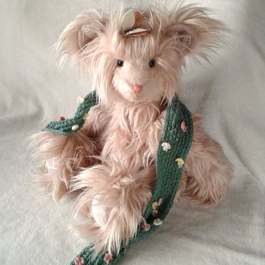 Collectable teddy bear 'Meadow' a lovely big fluffy hug with hand knitted scarf