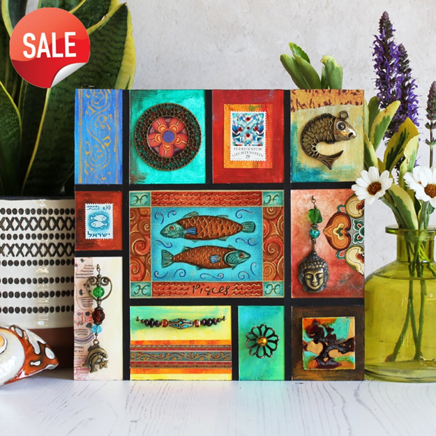 SALE ITEM: Mixed media artwork - Zodiac Pisces