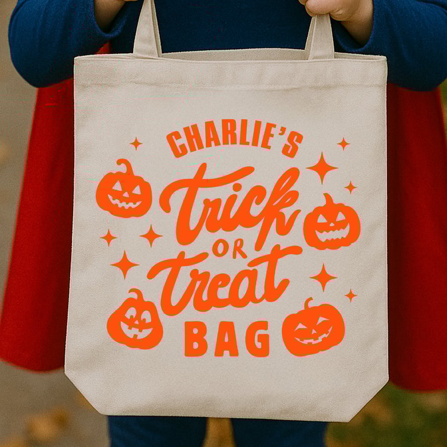 Personalised Pumpkin Trick or Treat Bag Iron On  – Custom Halloween Transfer
