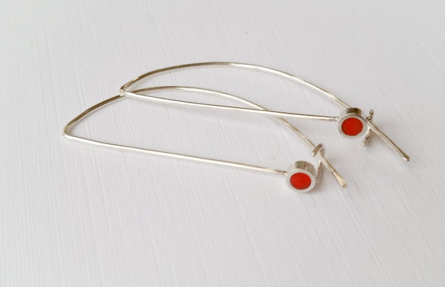 Red Long Wire Earrings, Contemporary, Minimalist Jewellery