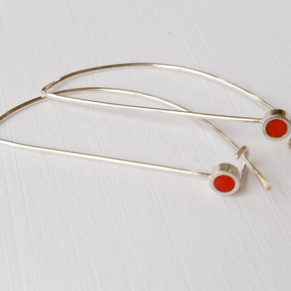 Red Long Wire Earrings, Contemporary, Minimalist Jewellery