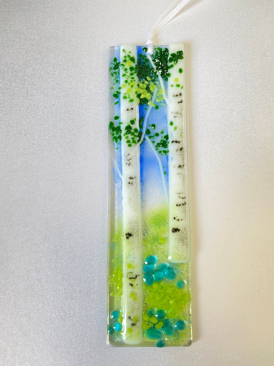 Fused glass silver birch trees -hanging decorations