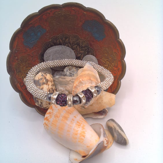 Haematite and Pave Bead Snowflake Bracelet, Custom Make, Gift for Her