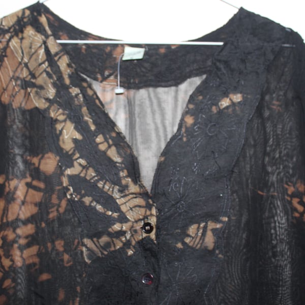 Crop chiffon top Ladies Vintage 90's reworked tie dye black and bronze,