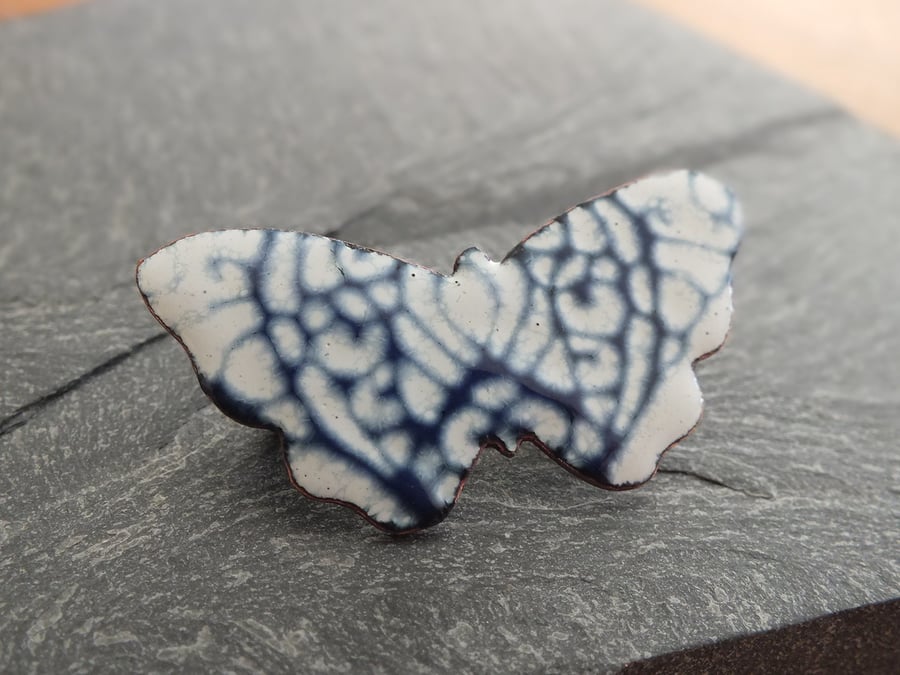 Butterfly enamelled brooch
