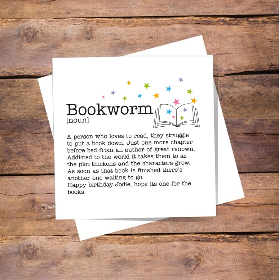 Bookworm Definition Personalised Card - birthday card, book lover