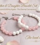 Mother and Daughter Gemstone Bracelet Set – Rose Quartz & White Agate Adjustable