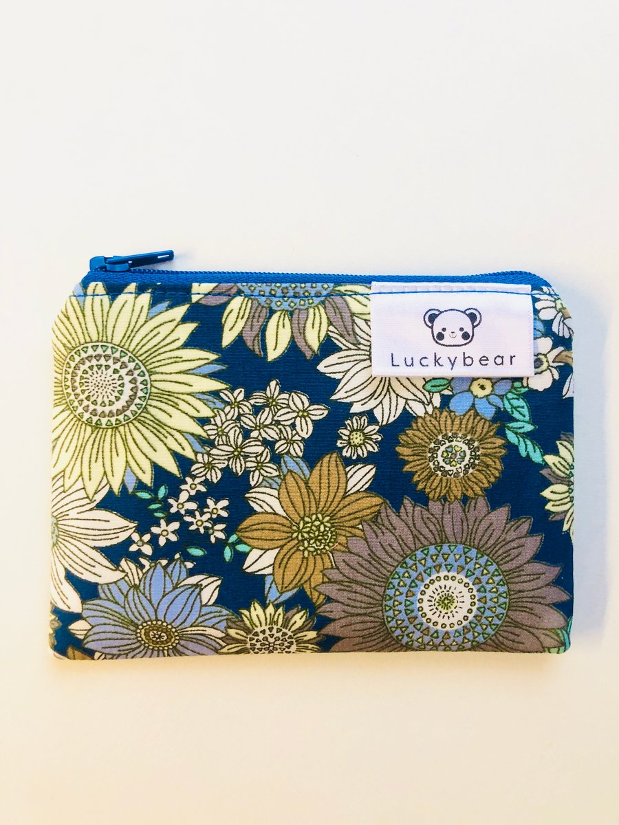 Blue boho floral purse, flower purse, floral purse, blue purse, blue coin purse