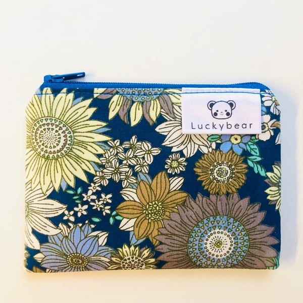 Blue boho floral purse, flower purse, floral purse, blue purse, blue coin purse