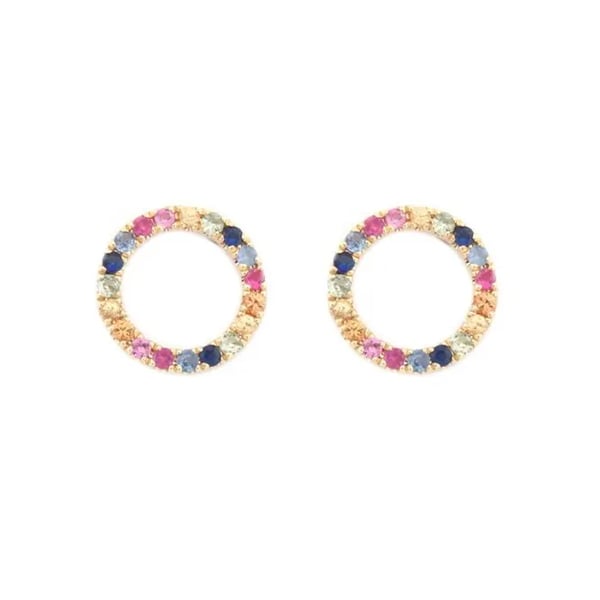 9ct Gold Rainbow Sapphire Circle Stud Earrings 