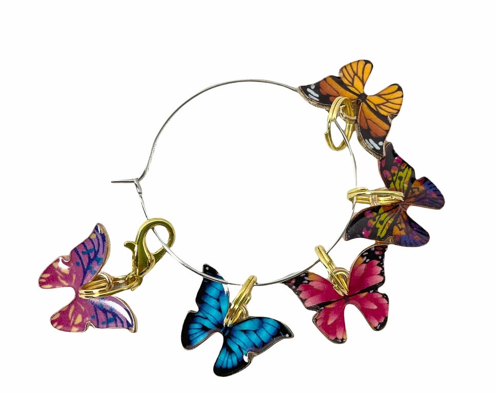 Butterfly Stitch markers, enamelled colourful progress charms, knitting markers,