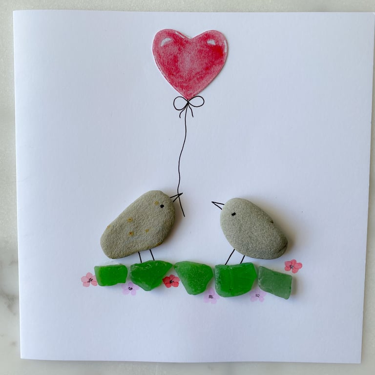 SALE Cornwall sea glass bird design greetings card