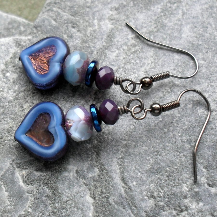 Czech Glass Heart Vintage Style Earrings