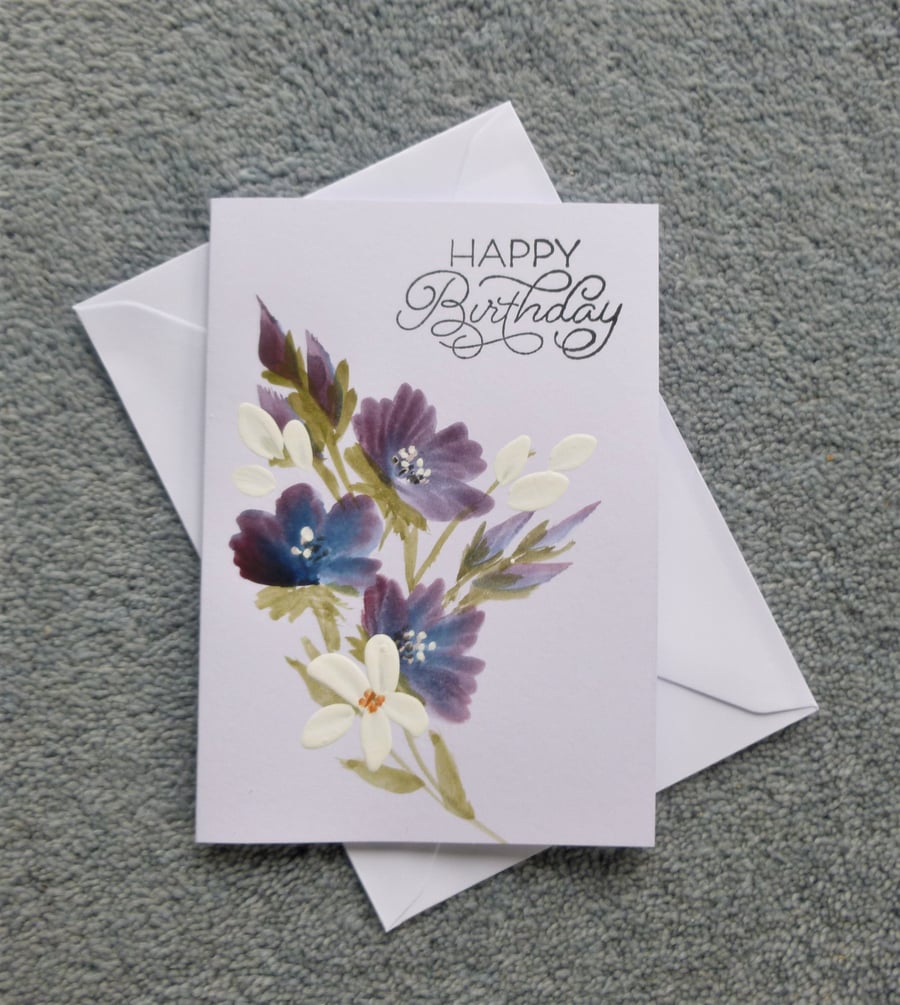 hand painted floral birthday card ( ref F 296 )