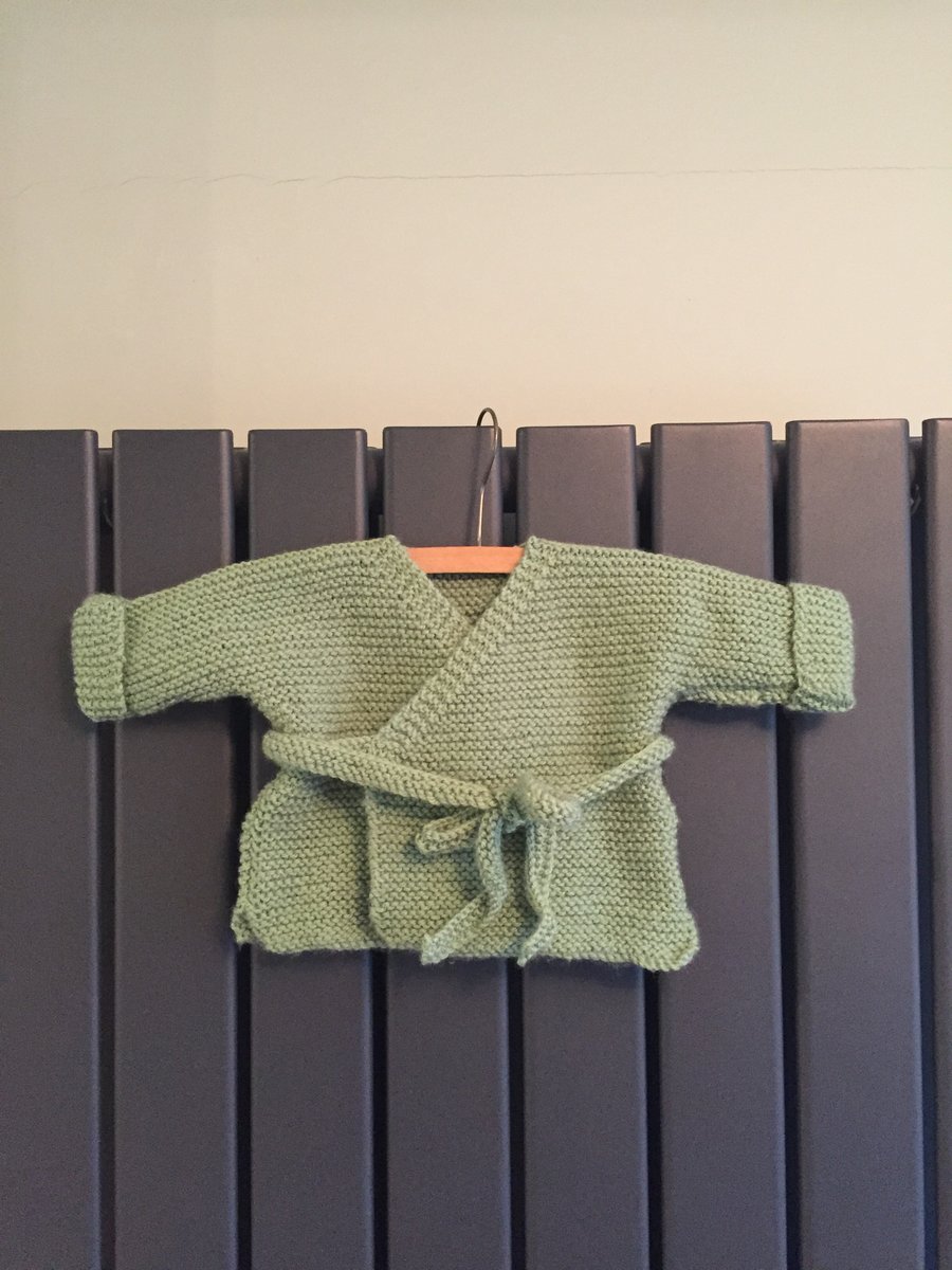 Hand knitted baby warp cardigan - green