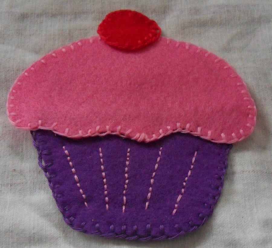 Homemade cupcake embellishment. Pink icing, Purple cake. Free postage