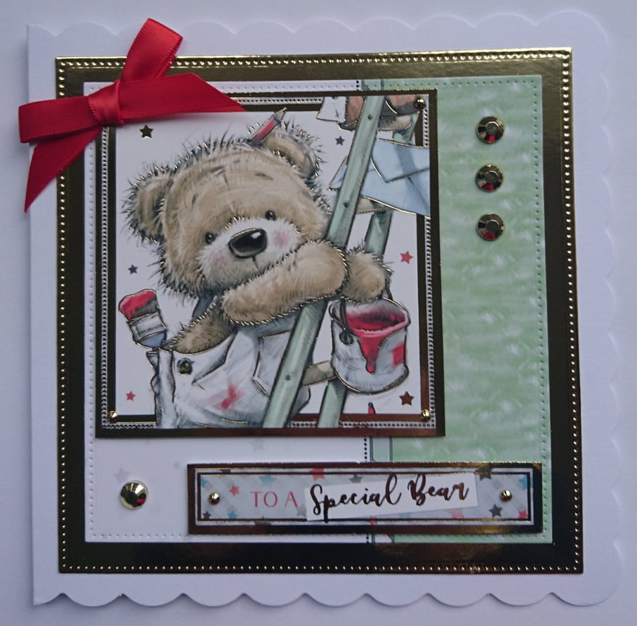 Birthday DIY Card To A Special Bear Painting and Decorating Teddy Ladder
