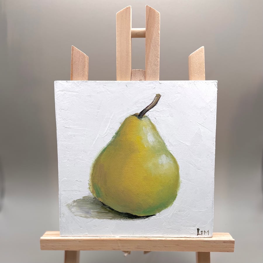 Fruit Painting Pear Original Art Still life Oil Impasto Artwork on Canvas Small 