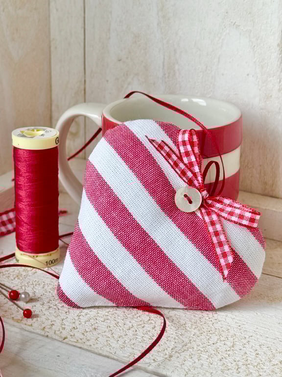 RED AND WHITE STRIPED HEART DECORATION - midi size