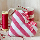 RED AND WHITE STRIPED HEART DECORATION - midi size