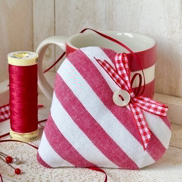 RED AND WHITE STRIPED HEART DECORATION - midi size
