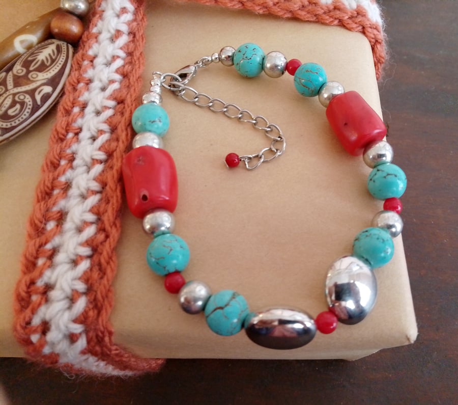 Handmade bracelet made using pre-loved beads.