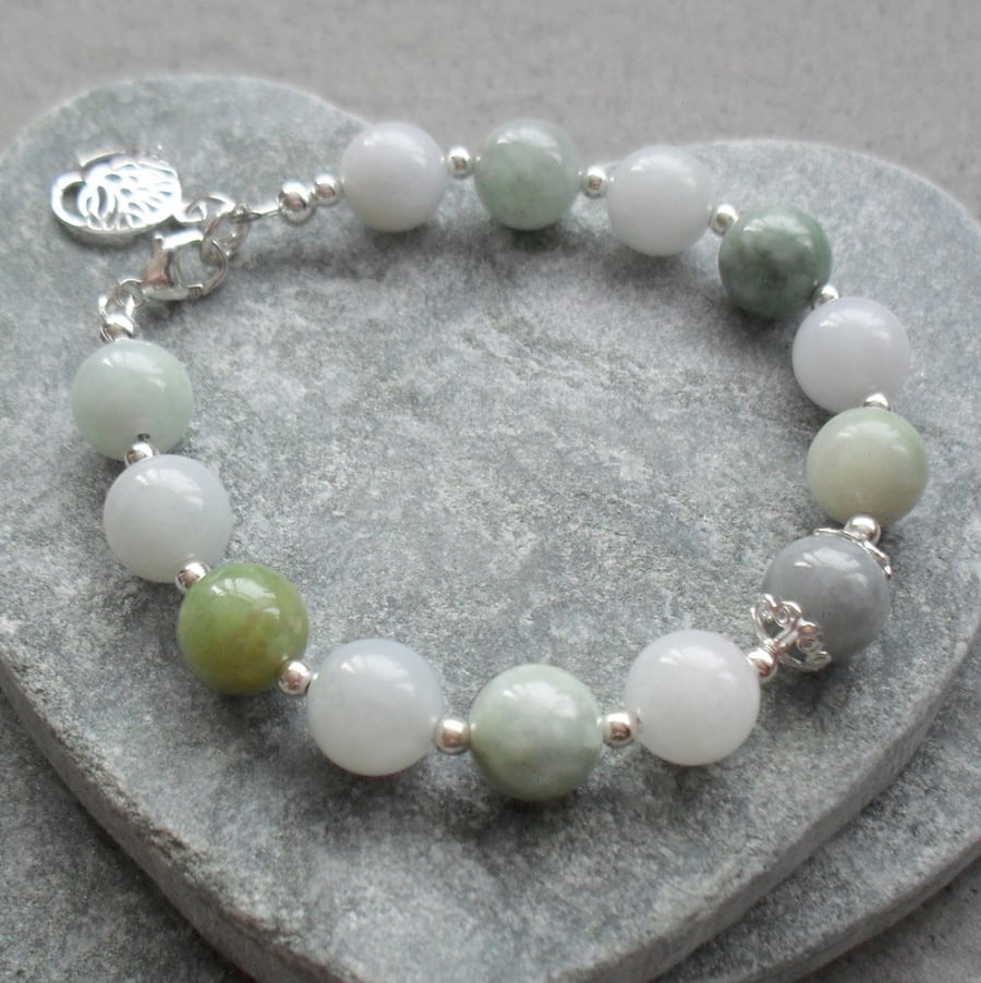 Burmese Jadeite Sterling Silver Bracelet