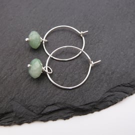 sterling silver hoop earrings, green aventurine jewellery