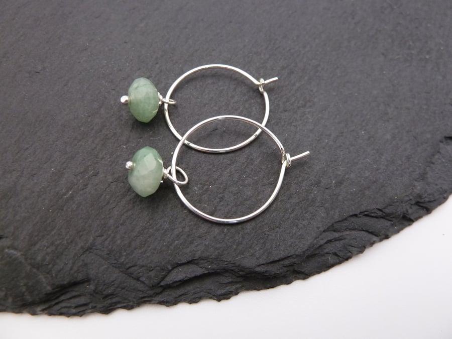 sterling silver hoop earrings, green aventurine jewellery