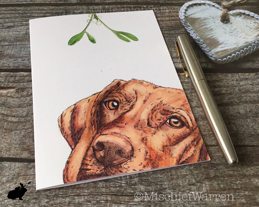 Vizsla Christmas Card. Hungarian Vizsla dog Christmas card.