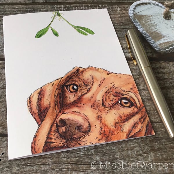 Vizsla Christmas Card. Hungarian Vizsla dog Christmas card.